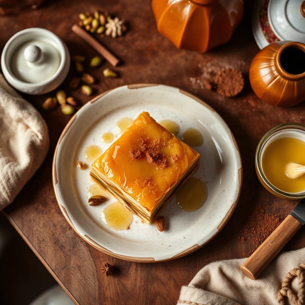 Sweet honey dessert with pistachios